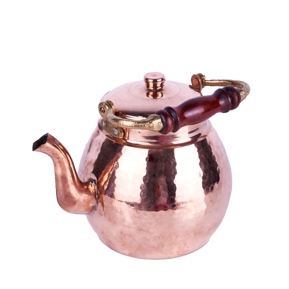 Kitchen Teapot for Loose Tea Classic Copper Tea Pot with Wood Handle Medium 90 fl oz (2650 ml) Copper Tea Kettle Tea Brewer Coffee Pot Teaware