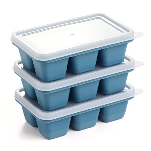 Ice Cube Trays for Freezer 3 Pack - Mini Ice Cube Trays with Lid & Easy-Release Silicone Bottom, Stackable Small Ice Cube Molds