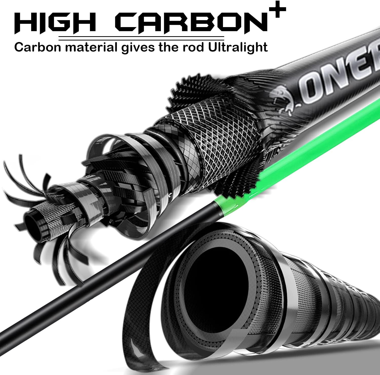 One Bass Fishing Rod and Reel Combo, Medium Fast Baitcasting Combo, 24-Ton Carbon Fiber 2 Pieces Fishing Poles with Baitcaster Reel Super Polymer Handle