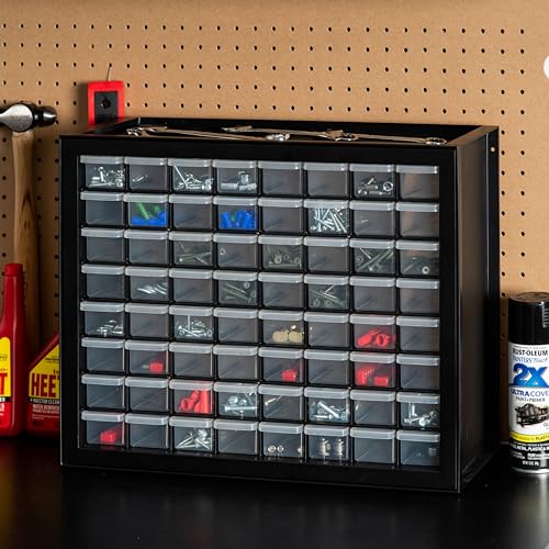 IRIS USA Screw Organizer, Hardware Storage Organizer, 64 Drawer Parts Cabinet, Plastic Drawer Storage for Hardware Crafts, Small Parts, Nuts and Bolts, Tool Storage, Scrapbook Art Hobby - Black