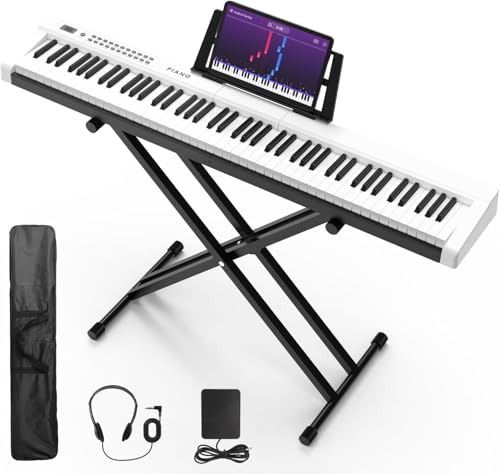 Digital Piano 88 Key Full Size Semi Weighted Electronic Keyboard Piano Set with Stand,Built-In Speakers,Electric Piano Keyboard with Sustain Pedal,Bluetooth,MIDI/USB/MP3 for Beginners Adults