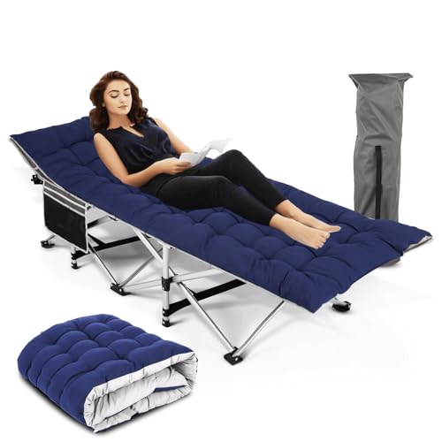Nictemaw Folding Camping Cot, 900 LBS Heavy Duty Sleeping Cot Portable Camping Cots for Adults Double Layer Oxford with Carry Bag for Home, Office Nap, and Outdoor Beach, Blue