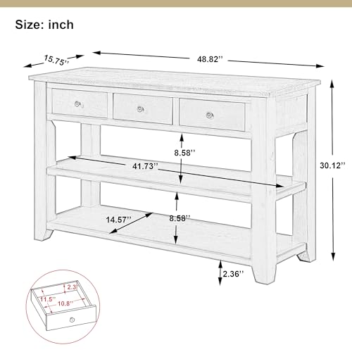 Amposei Farmhouse Wood Entryway Console Table 48-Inch Modern Sofa Entry Table with Drawers and Storage Shelves for Entrance Living Room (Brown)