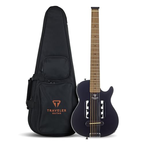Traveler Guitar Escape Mark III Black Satin Acoustic Guitar | Small Acoustic Travel Guitar with Built-in Headphone Amp | Full 25.5