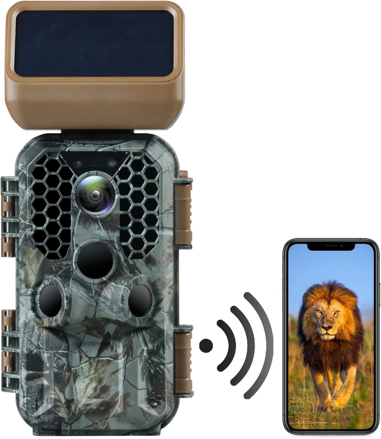 Solar Powered 4K UHD Trail Camera -30MP WiFi Hunting Game Camera with IP66 Waterproof Night Vision 65ft Motion Detection 120° Wide Angle Hunting Scouting Camera for Wildlife Monitoring
