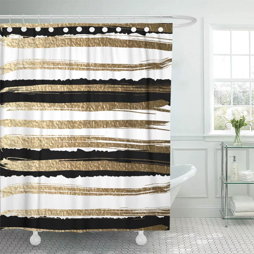 CYNLON Futuristic Drawn by Brush Gold Paints and Black Ink Bathroom Decor Bath Shower Curtain 60x72 inch