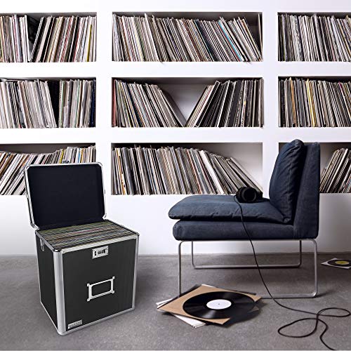Vaultz Vinyl Record Storage Box - Locking 50 Album Holder & Organizer - Great Alternative to Flimsy LP Crate - 14.4 x 13.4 x 9.6 Inches - Black