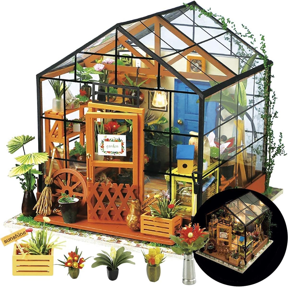 Rolife DIY Miniature Dollhouse Greenhouse Kits and DIY Sunshine Town Book Nook Kits