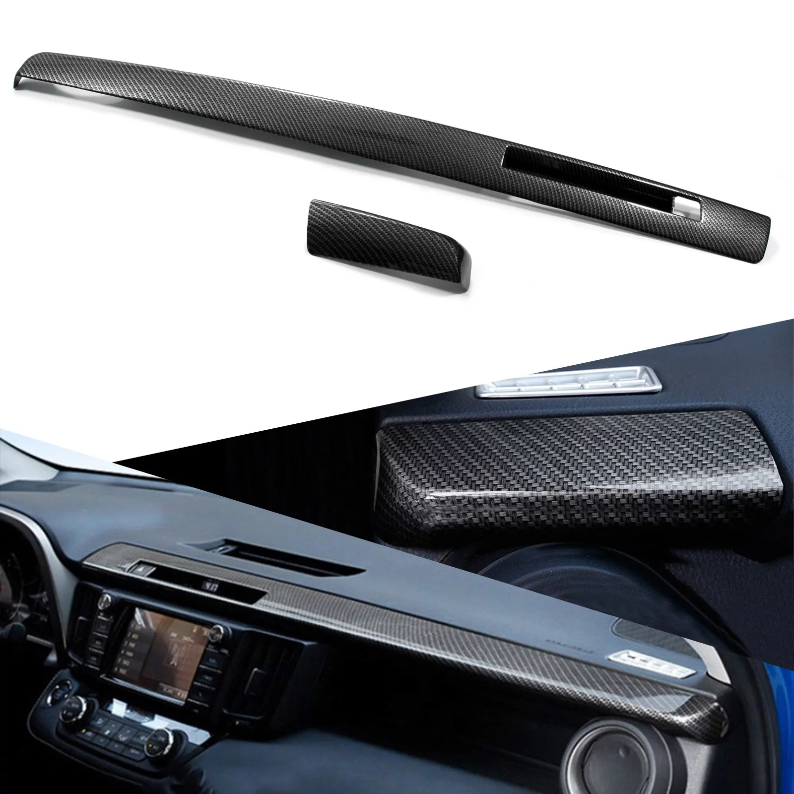 Xotic Tech 2pcs ABS Carbon Fiber Dashboard Console Panel Cover Trim Decoration for Toyota RAV4 2016-2018