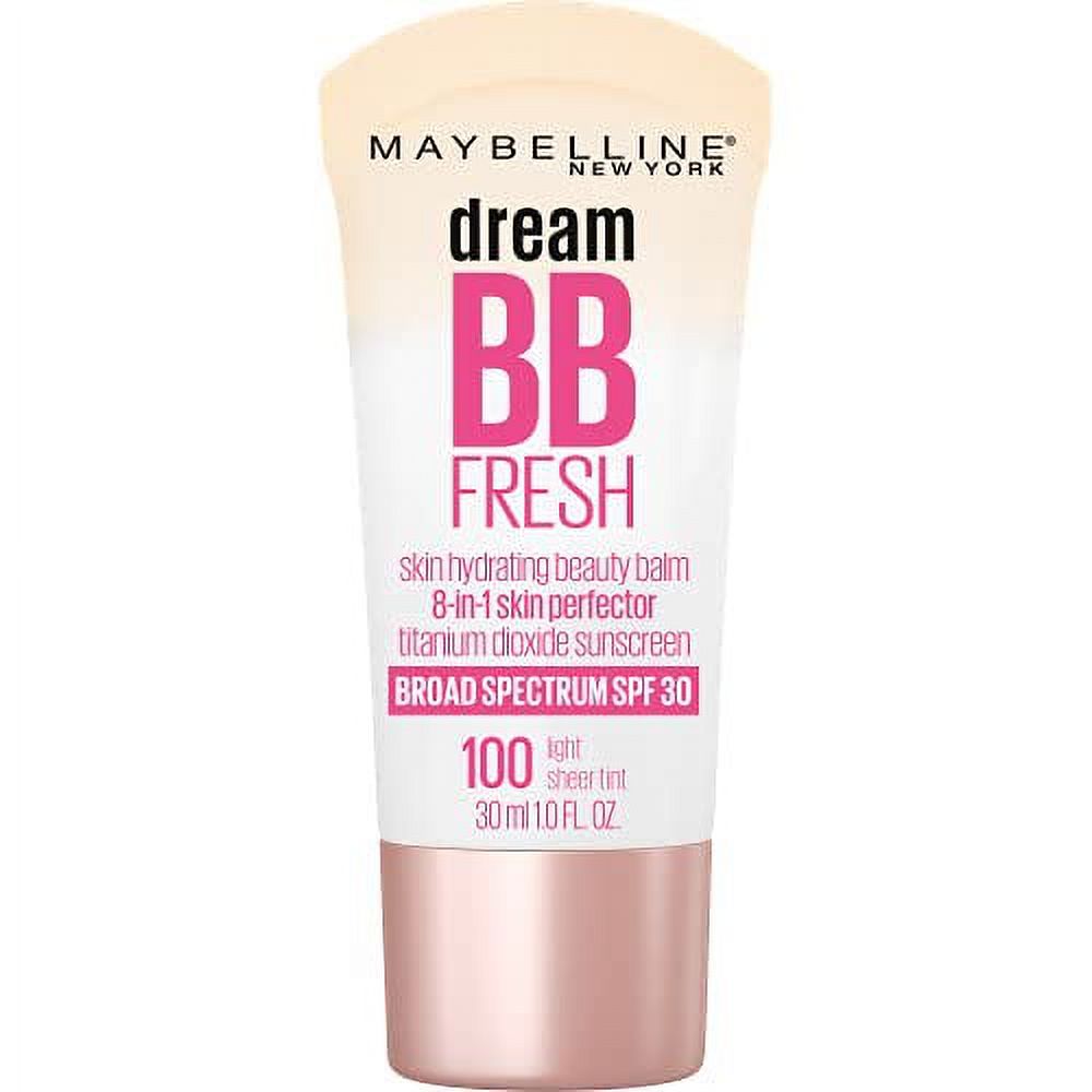 Maybelline Dream Fresh Skin Hydrating BB cream, 8-in-1 Skin Perfecting Beauty Balm with Broad Spectrum SPF 30, Sheer Tint Coverage, Oil-Free, Light, 1 Fl Oz