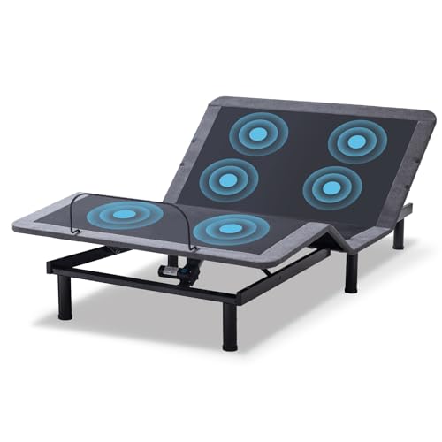 MUUEGM Adjustable Bed Base Queen,Motorized Head and Foot Incline,Upholstered Bed Frame,Wireless Remote Control,Anti-Snore,USB Ports,Memory Pre-Sets,Zero Gravity,3 Modes Massage,LED Under-Bed