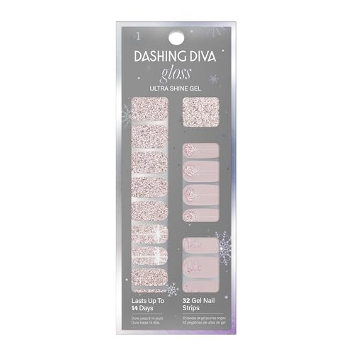 Dashing Diva Gloss Nail Strips - Santa Baby | UV Free, Chip Resistant, Long Lasting Gel Nail Stickers | Contains 32 Nail Wraps, 1 Prep Pad, 1 Nail File
