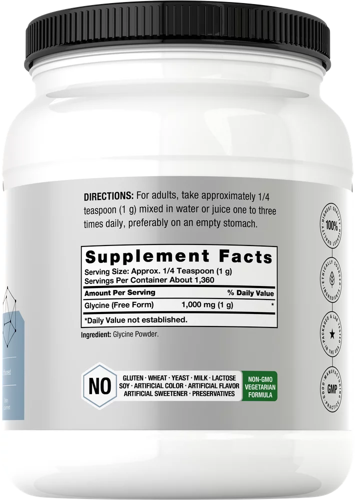 Glycine Powder 3 lbs | Vegetarian Unflavored Formula | by Horbaach