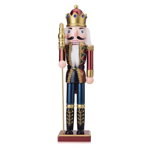 King Nutcracker Figures, 15 Inch Wooden Christmas Nutcracker with Scepter Ornaments, Nutcracker Xmas Decorations for Shelves and Tables