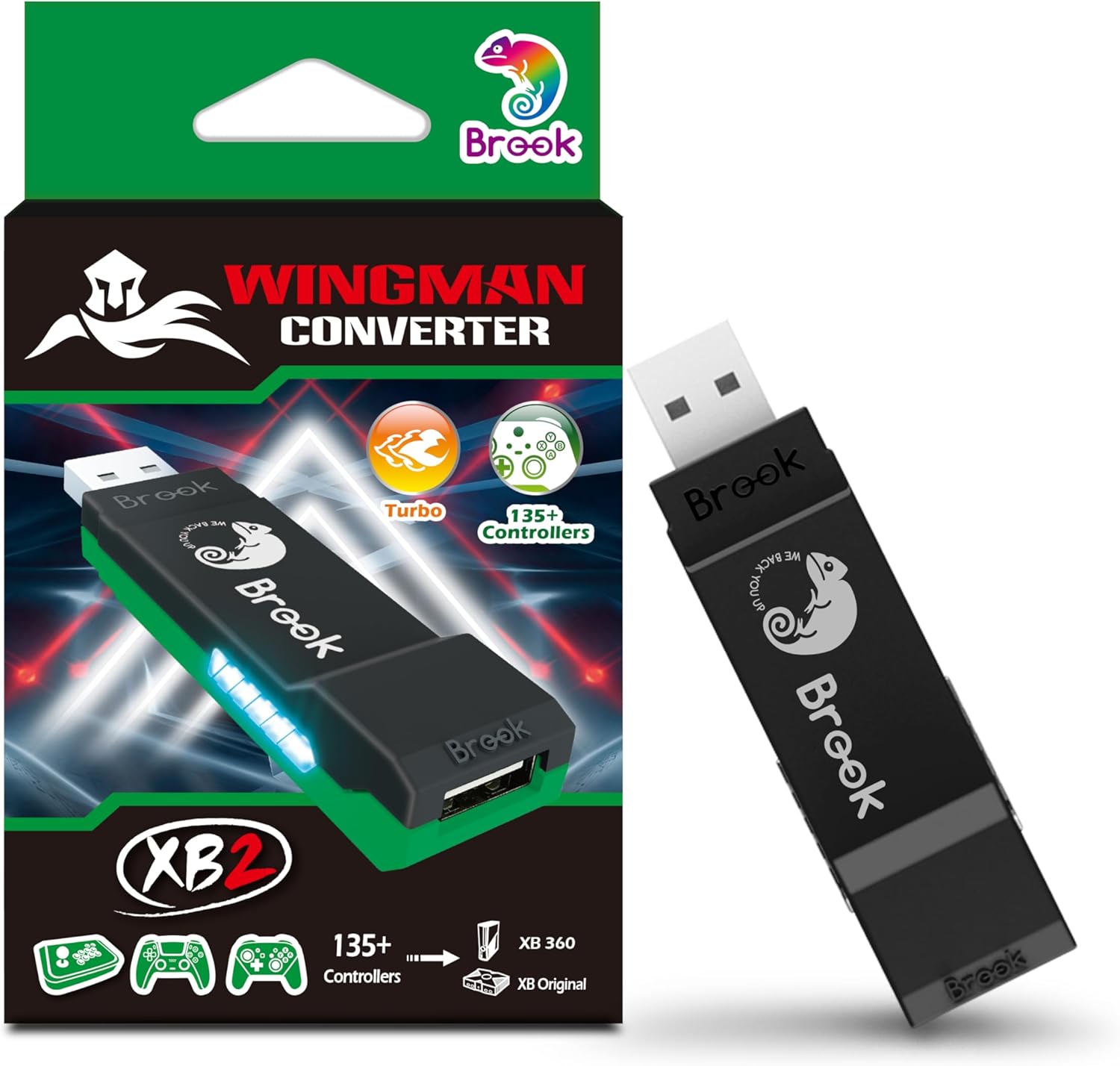 Brook Wingman XB 2 Converter - Wireless Controller Adapter for XB Retro Consoles and PC, Supports Remap and Adjustable Turbo