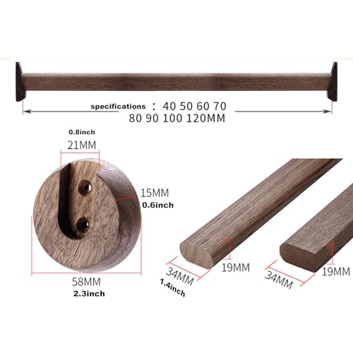 Walnut Color Wooden Closet Rod ，Oval Wooden Wardrobe Rod For Clothes Hanging, Polished Natural Beech, Wardrobe Rod With End Supports For Wardrobe Storag(Size:23.6inch / 60cm)