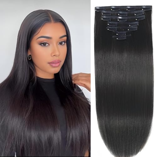 Clip in Hair Extensions Real Human Hair, Remy Human Hair Clip in Extensions Double Weft Seamless Clip ins Hair Extension for Women Balayage Natural Black Mixed Chestnut Brown 16 Inch 2.8oz/80g