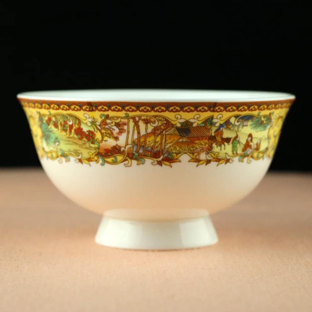 Ceramic Bowl Chinese Bowls Chinese Ancient Palace Style Porcelain 13cm 5.1in High Foot high-Grade Bone China Rice Bowl Household Tableware