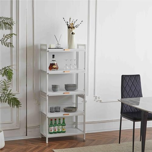 White, 5 Shelf Cabinet,Kitchen Storage Cabinets with Door and Shelves,Kitchen Bread Rack Plastic Storage Unit for Garage, Basement, Attic, Mudroom,Kitchen,Study, Living Room, Bedroom