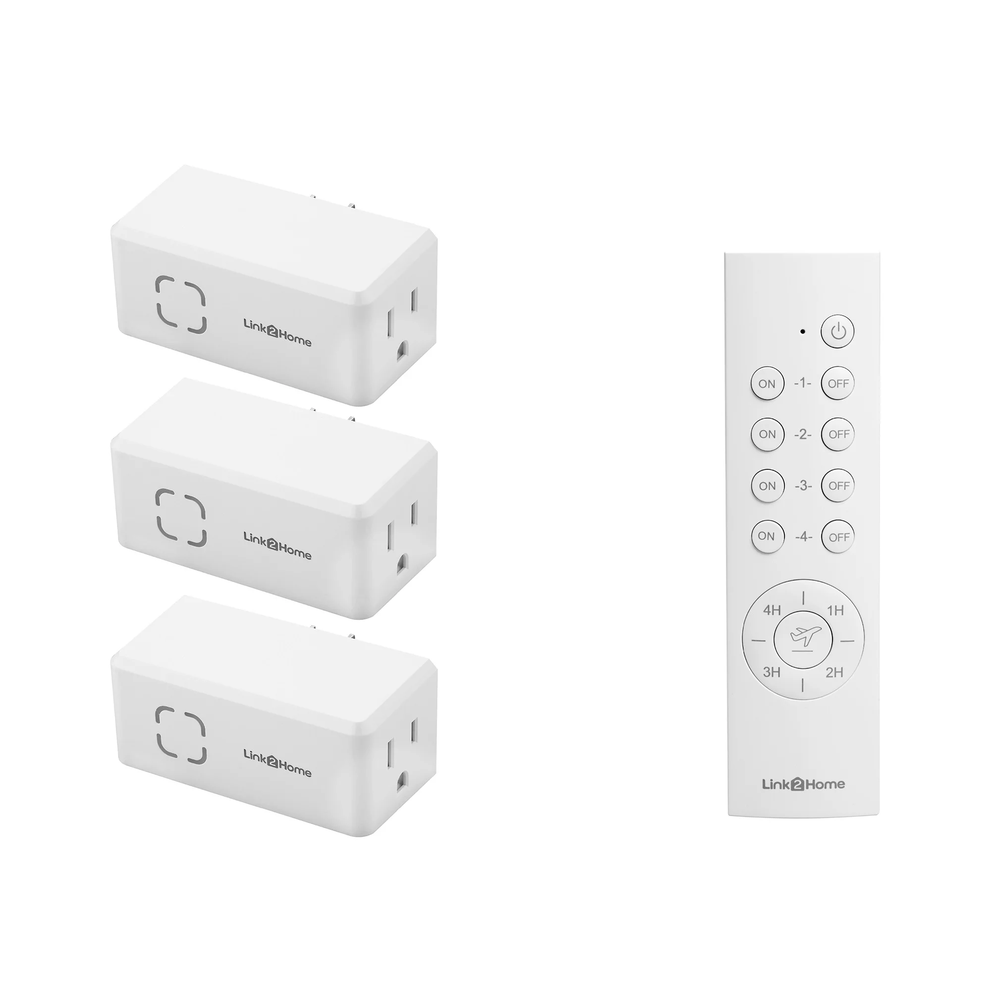 Link2Home Wireless Remote Control Outlet Light Switch, Countdown Timer and Random Function, 100 ft range, Compact Side Plug. Switch ON/OFF Household Appliances.