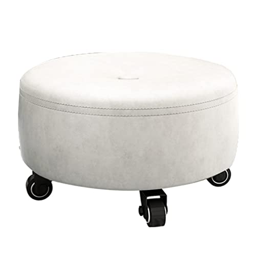 ZHOUXIAO Low Ottoman Rolling Stool with Wheels, Roller Seat Short Rolling Foot Stools with Universal Swivel Caster Wheels Leather Little Small Stools on Wheels for Garage red