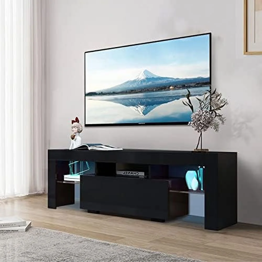NLIBOOMLife Modern TV Stand with 2  Cabinets Entertainment Center for 65 inch TV Simple Television Media Console Table with 2 Open Shelves Wood TV Unit for Home Living Room Bedroom Lounge