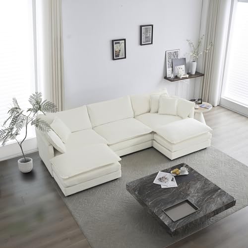 U-Shaped Modular Sectional Sofa with Footrests, 111