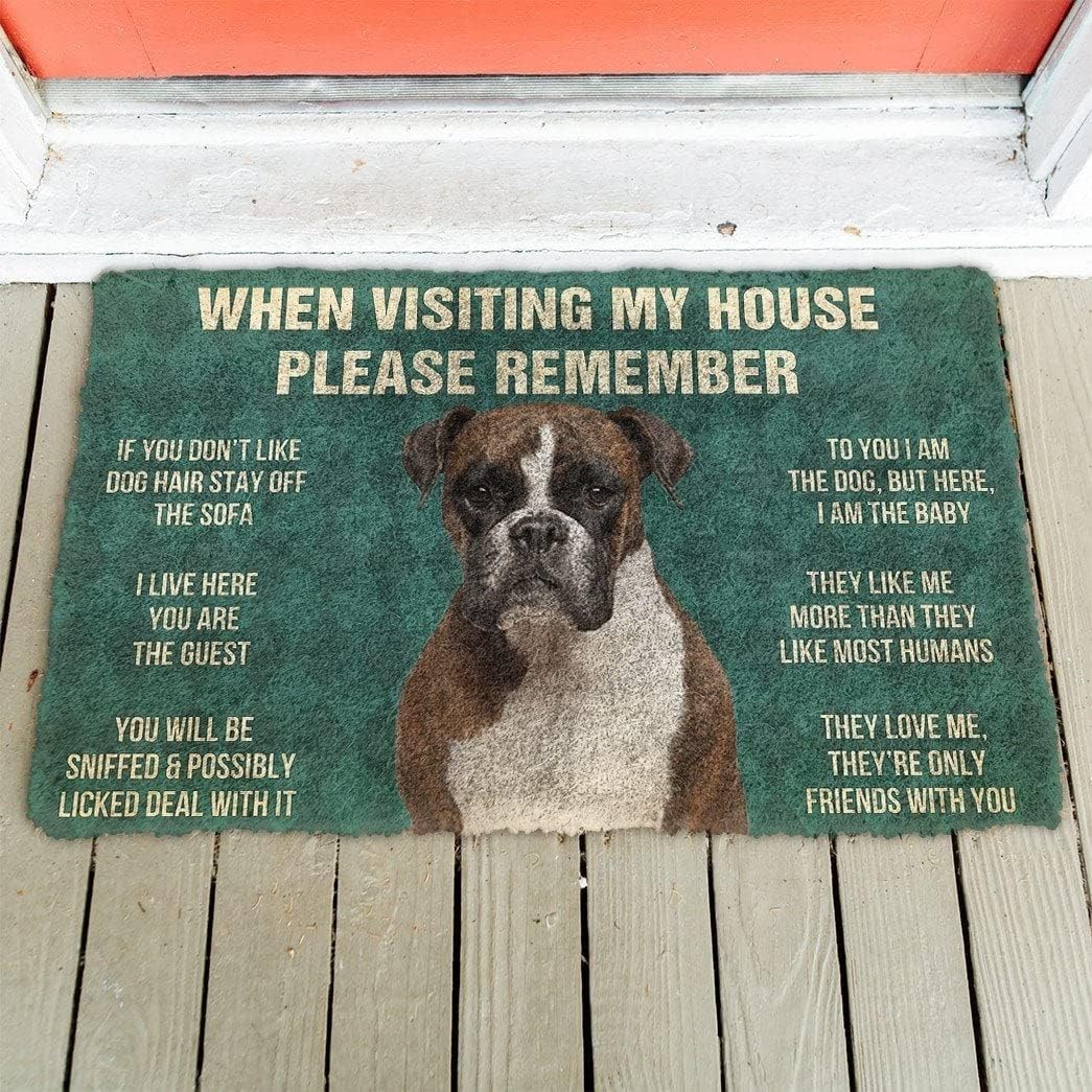 Door Mat Indoor Entrance Boxer Dog - When Visiting My House Please Remember Doormat Welcome Mat Home Decor Gift for Dog Lovers Funny Doormat Gift Idea Housewarming Gifts Home Decor