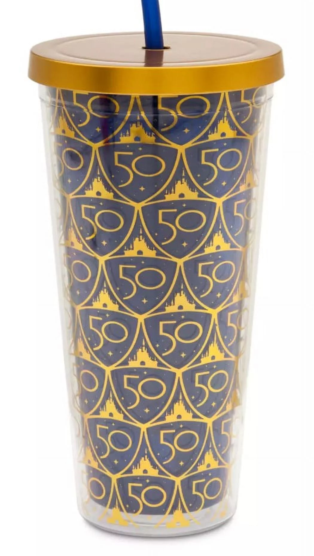 Disney 50th Anniversary Celebration Magic Kingdom Gold and Blue Acrylic Tumbler