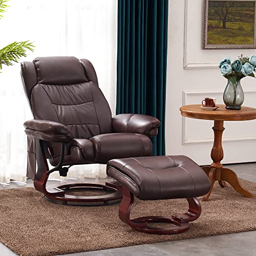 MCombo Swivel Recliners with Ottoman, Vibration Massage TV Chairs with Side Pocket, Faux Leather Ergonomic Lounge Chair for Living Room Bedroom 4734 (Grey)