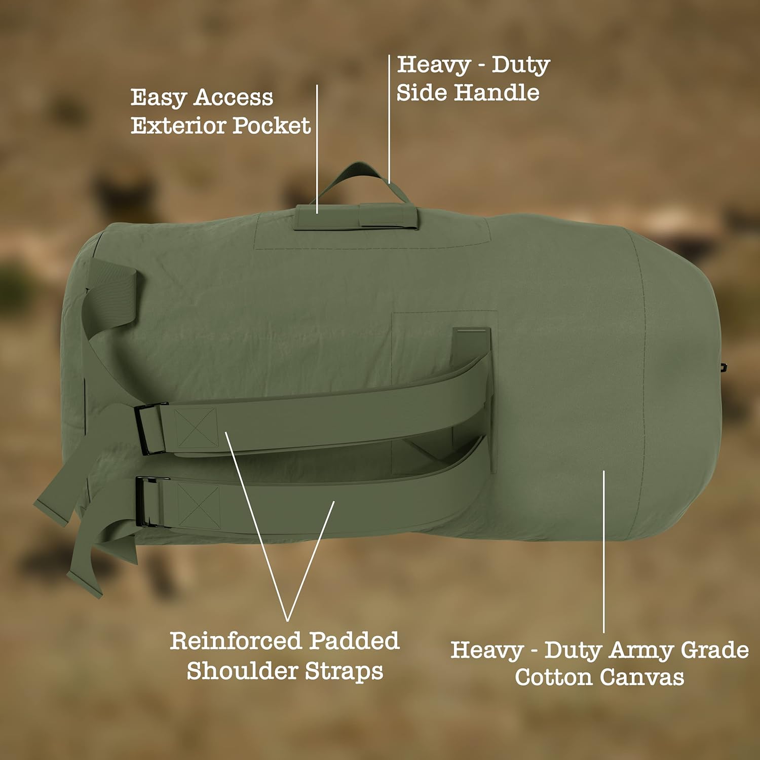 BaHoki Essentials Canvas Duffel Bag - Heavy Duty Top Load Duffel Sea Bag - Military Green Cargo Travel Bags