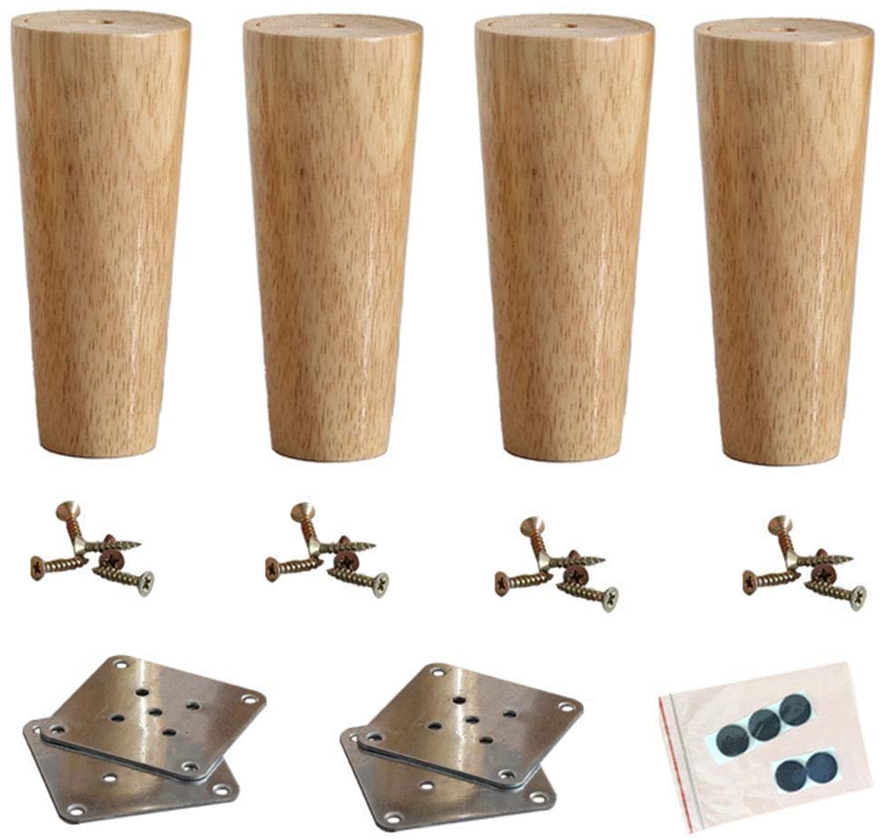 4Pcs Tapered Wooden Furniture Legs Modern Feet Sofa Leg Desk Cabinet Feet Maximum Load 1000 Lbs Wood Color Oblique Cone (Straight Cone 60cm/23.6in)