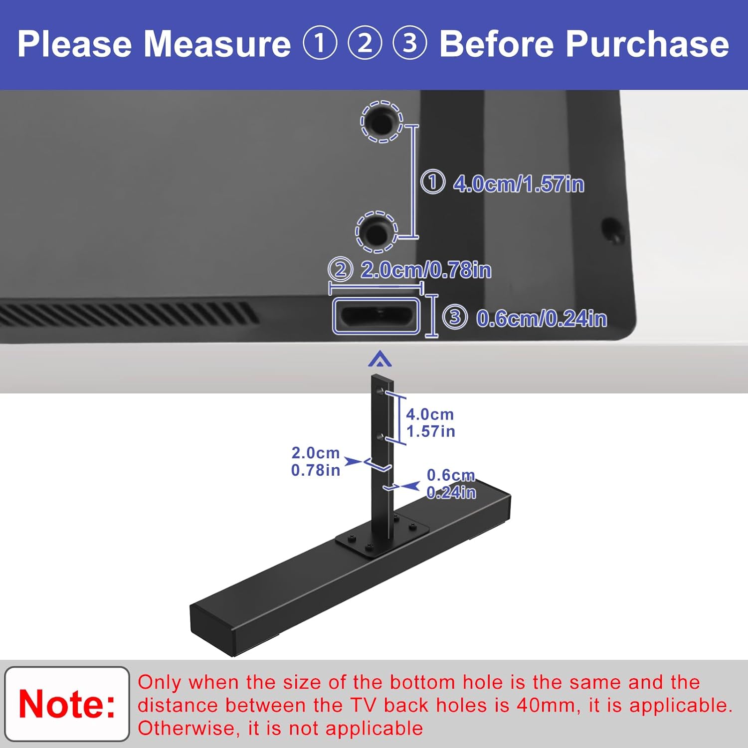 Metal TV Legs for Sony Bravia TV for Sony KDL-65W850C KDL-75W850C XBR-65X810C XBR-65X850C XBR-75X850C TV Model, Only Fit for TV Hole Distance of 40mm Center-to-Center, Please Measure the Hole Spacing