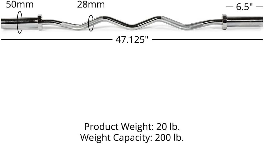 Titan Fitness Performance Series Olympic 4ft EZ Curl Bar, Barbell for Bicep/Tricep Curls, Rated 200 LB, Fits Olympic Weight Plates, Durable Steel Weight Bar for Weightlifting, Strength Training