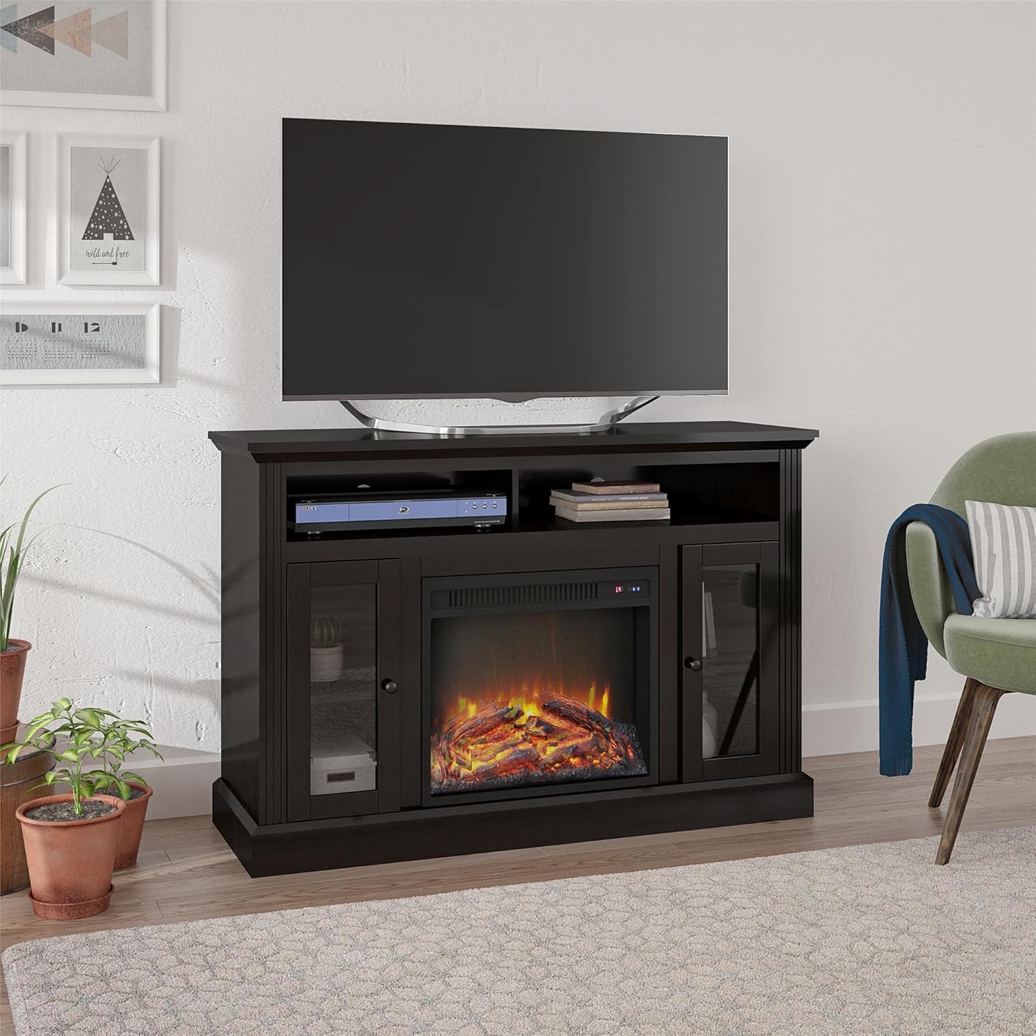 Ameriwood Home Chicago Electric Fireplace TV Console for TVs up to a 50, Espresso,1764096PCOM