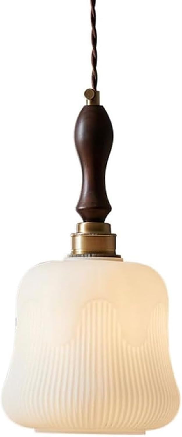 Minimalist Styling Cream Glass Shade Hanging Light Fixtures,.European Style Brass Rustproof BodyPendant Lamp.Adjustable Rope Indoor Chandelier.for Living Room, BedroomCeiling Hanging Light