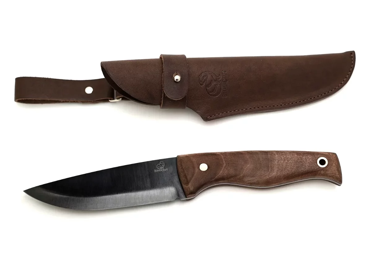 BeaverCraft, BSH3 Carbon Steel Fixed-Blade Bushcraft Knife Walnut Handle with Leather Sheath