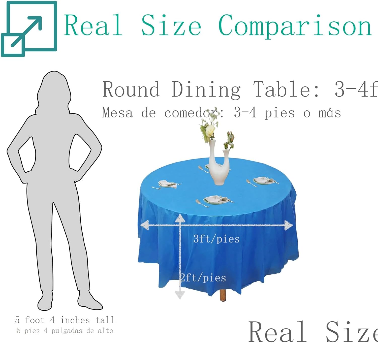 12pk Plastic Round Table Cover, Seats 6-8 Person, Heavy Duty Individually Packed Disposable Tablecloth for Parties & Events. 84'' Diameter.Royal Blue.
