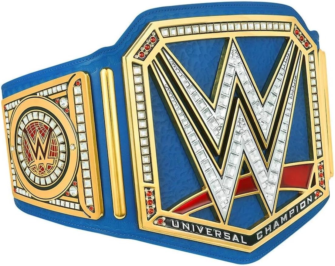 wwe belt Blue Universal Championship Title Belt with Metallic Sideplates and Adjustable Strap for Adults