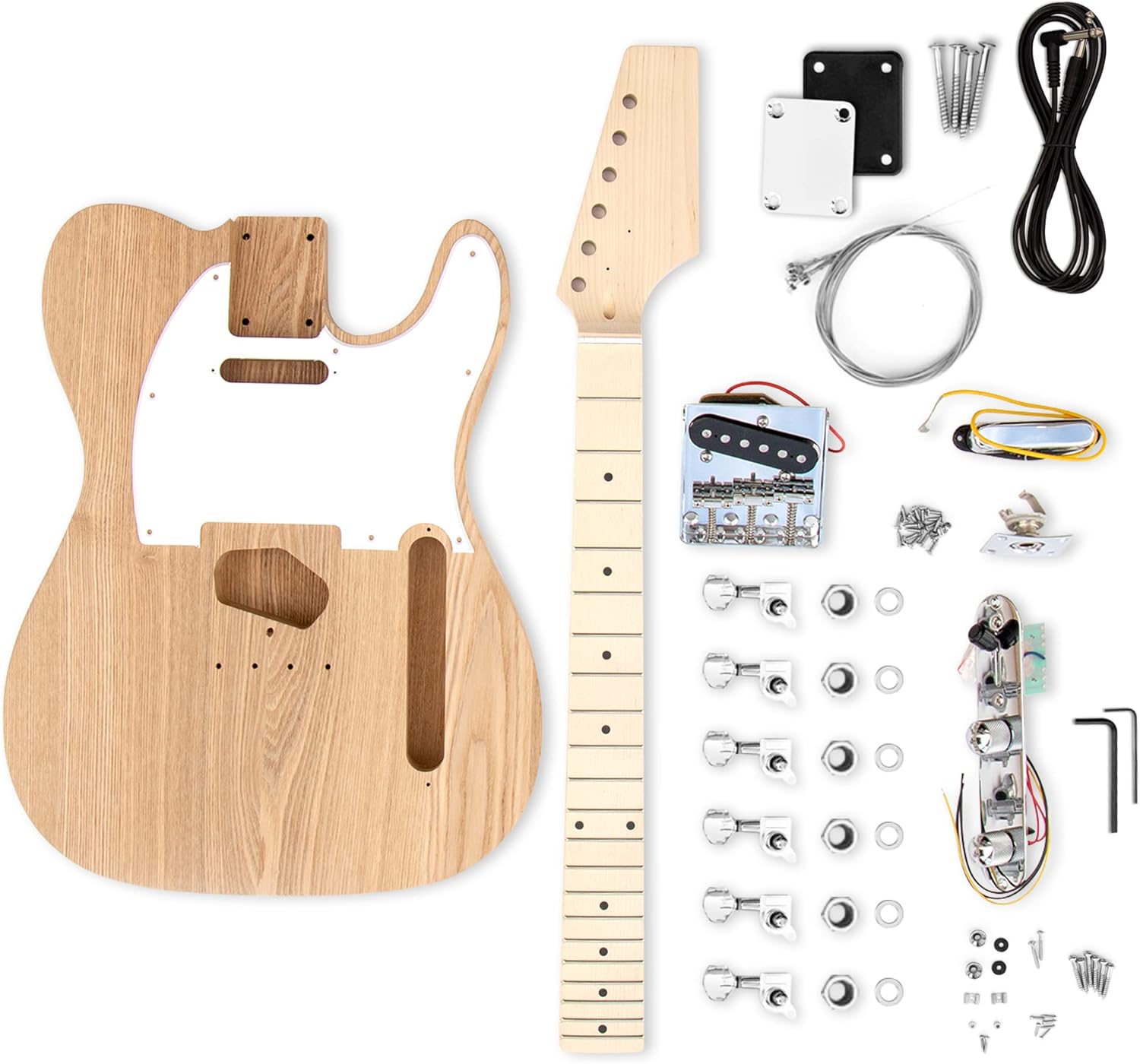 The FretWire TL Style DIY Electric Guitar Kit - DIY Build Your Own Guitar, Guitar Setup Kit, DIY guitar Kit for Beginners and Professionals (Ash TL Snakehead)