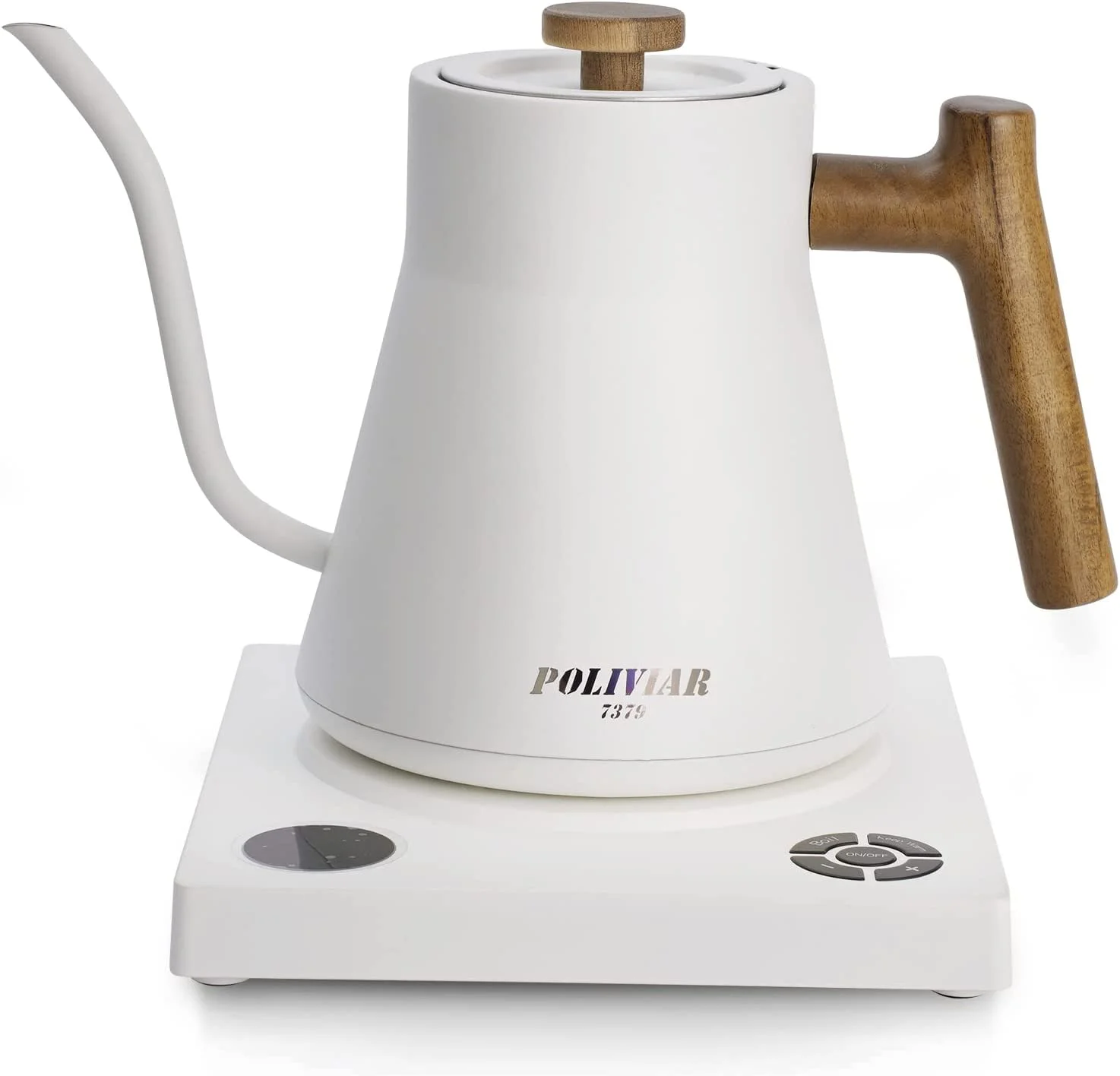 POLIVIAR Electric Gooseneck Kettle  1200W Electric Tea Kettle Real Wood Handle  34oz Pour Over Electric Kettle for Coffee & Tea  18/8 Stainless Steel Inner  Temperature Control &