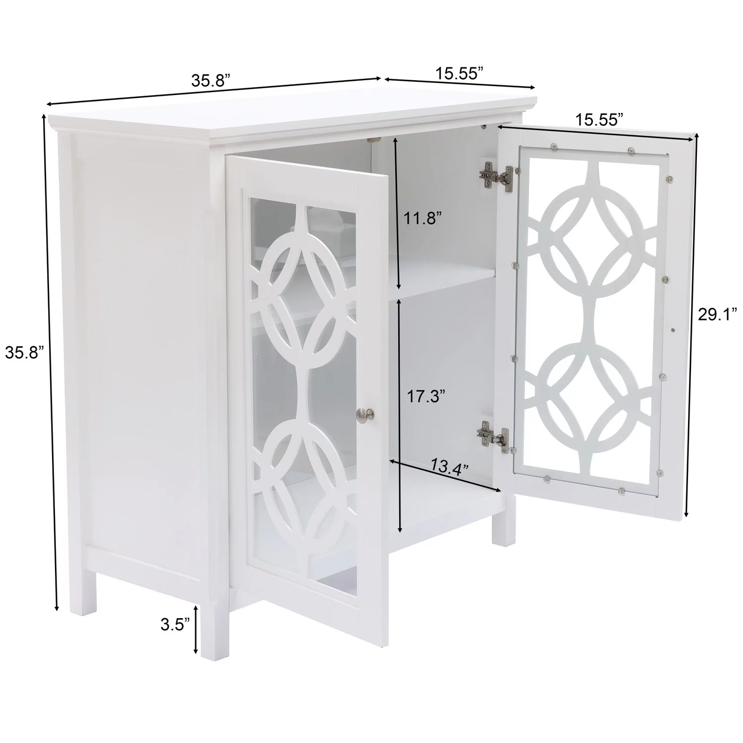 LuxenHome White Wood 2 Door Accent Storage Cabinet