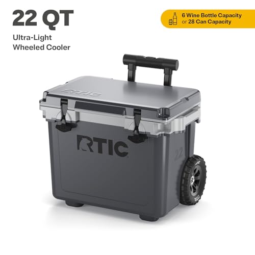 RTIC 22 QT Ultra-Light Wheeled Cooler with Handle, Hard Insulated Portable Ice Chest Box for Beach, Drink, Beverage, Camping, Picnic, Fishing, Boat, Barbecue