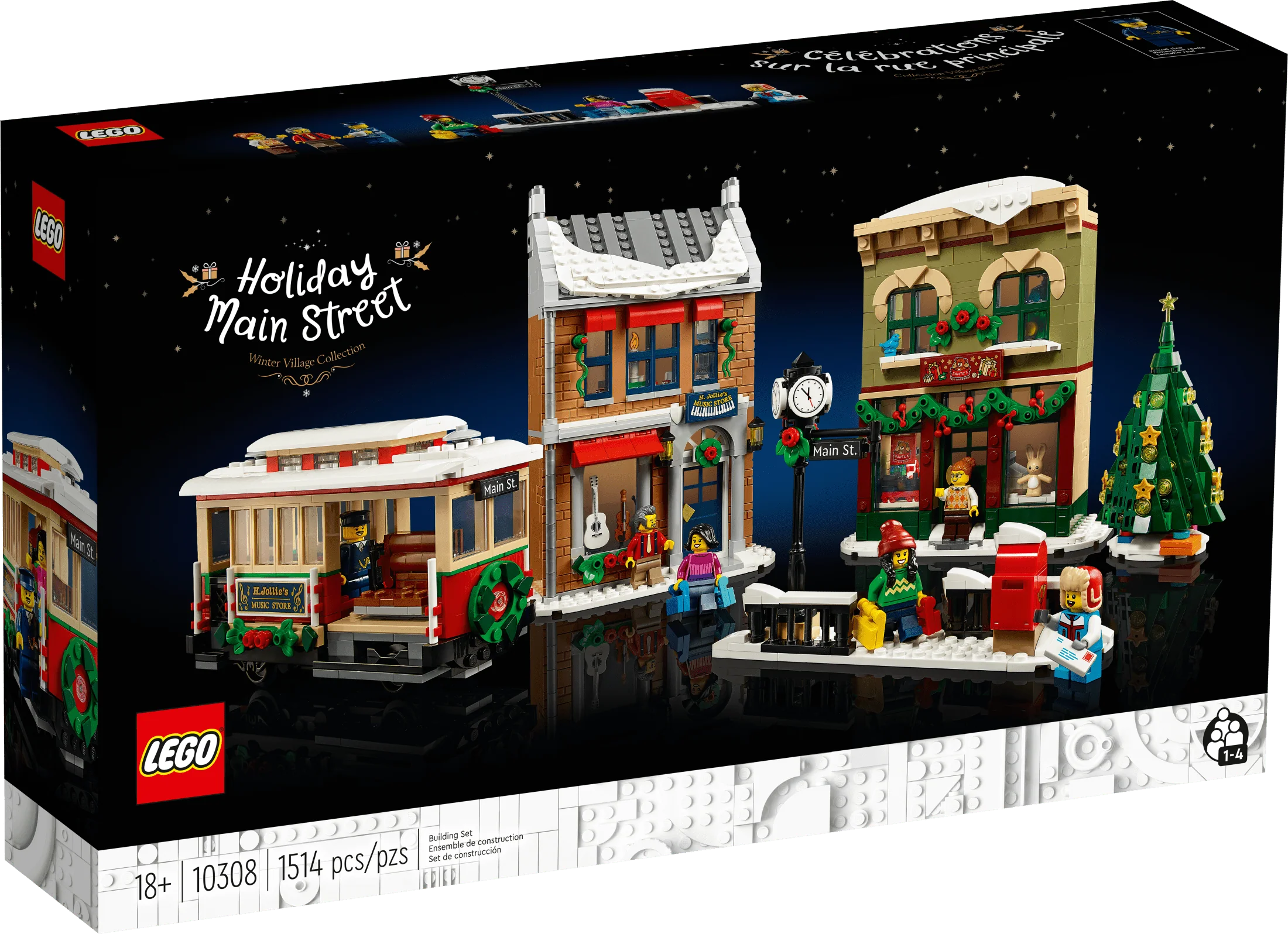 LEGO Holiday Main Street Building Set 10308, for Adults and Family, Christmas Village Building Kit, Holiday Display Set with Shops, Streetcar and 6 Minifigures, Christmas Decoration to Build Together