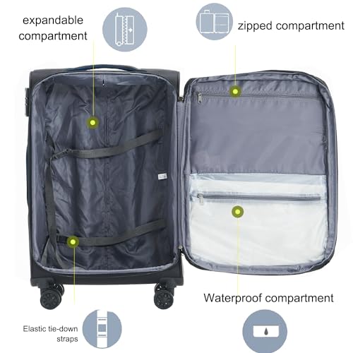 Softside Luggage Sets With Spinner Wheels, Softshell Lightweight Suitcase With Expandable And TSA Lock, 3pcs Set (blue)