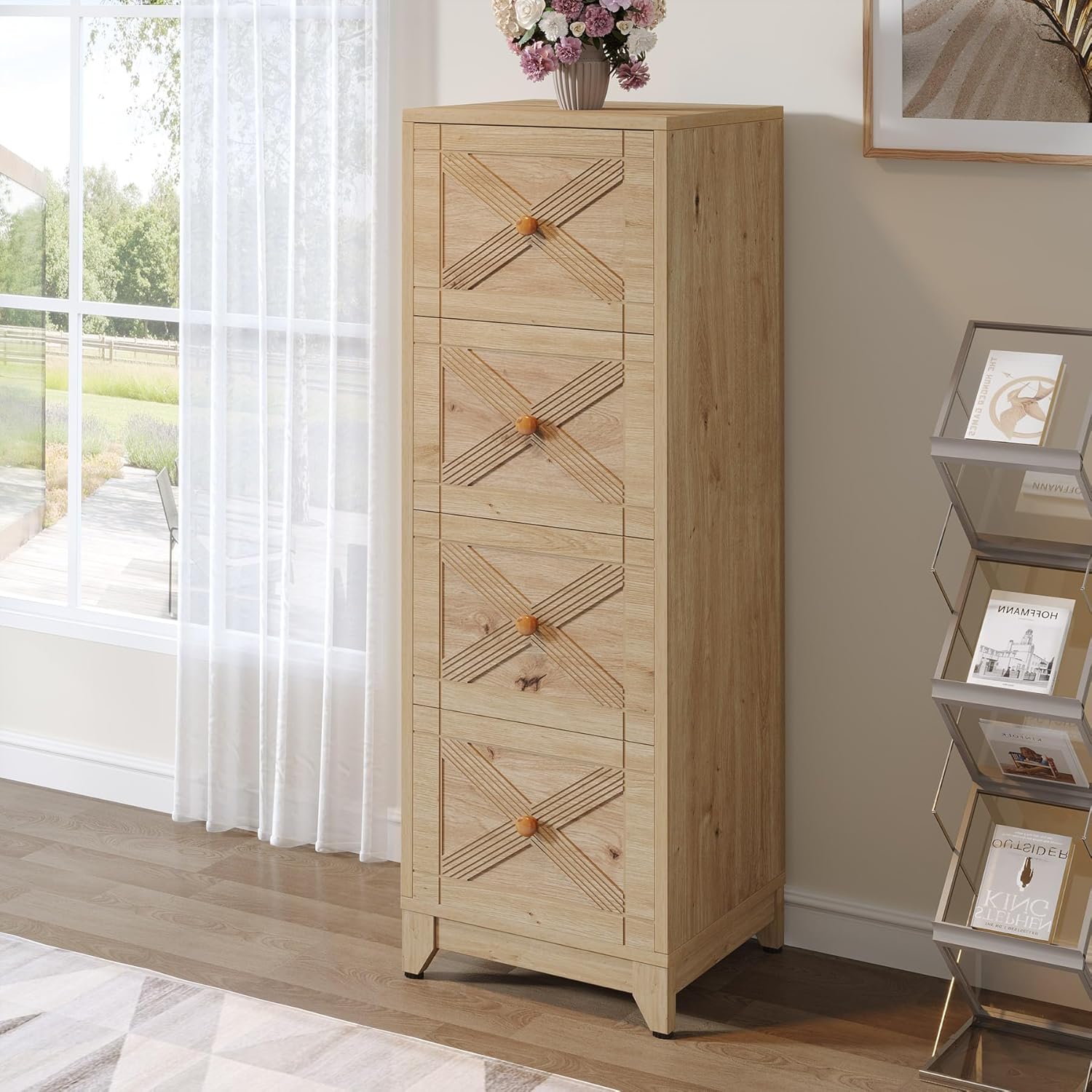 Tribesigns 4-Drawer File Cabinet, Vertical File Cabinets Office Filing Cabinet for Letter Size, Wood Storage Cabinet Printer Stand for Home Office, Living Room, Natural