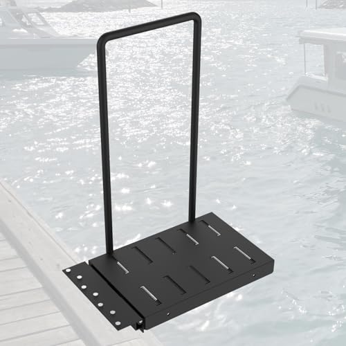 Boat Boarding Platform, Metal Dock Extension with Safety Handrail, Powder-Coated Dock Boarding Step for Easy Access to Boats, Black Dock Boarding Platform Features a 500Lb Capacity