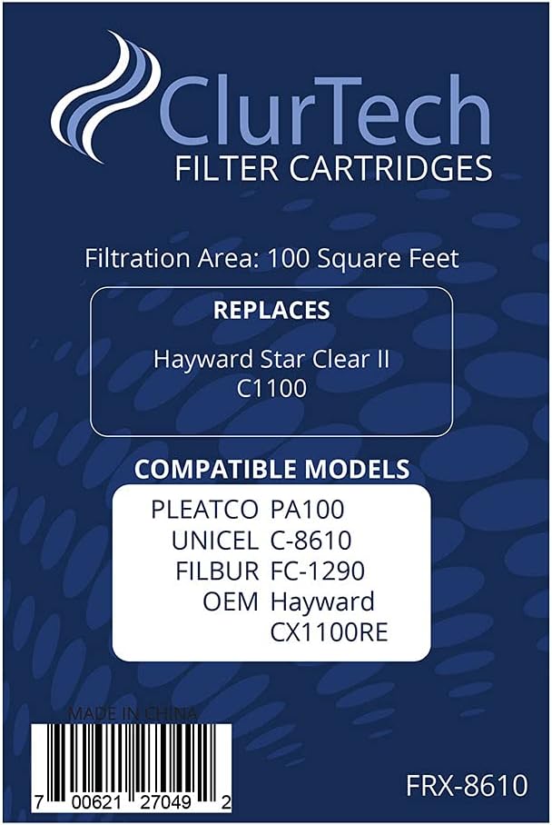 ClurTech FRX-8610-2 Replacement 2 Pack Hayward Star Clear II C1100 Pool Filter Cartridge PA100 C-8610 FC-1290 CX1100RE, White