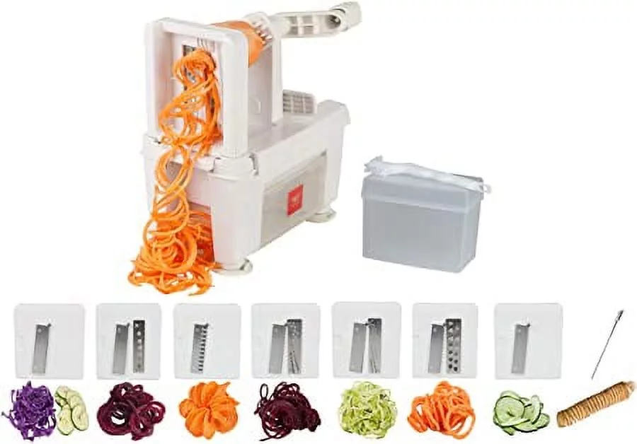 Paderno 7 Blade, * Cut  Spiralizer for Vegetable Cutting = Storage Box And Cleaning Brush Included