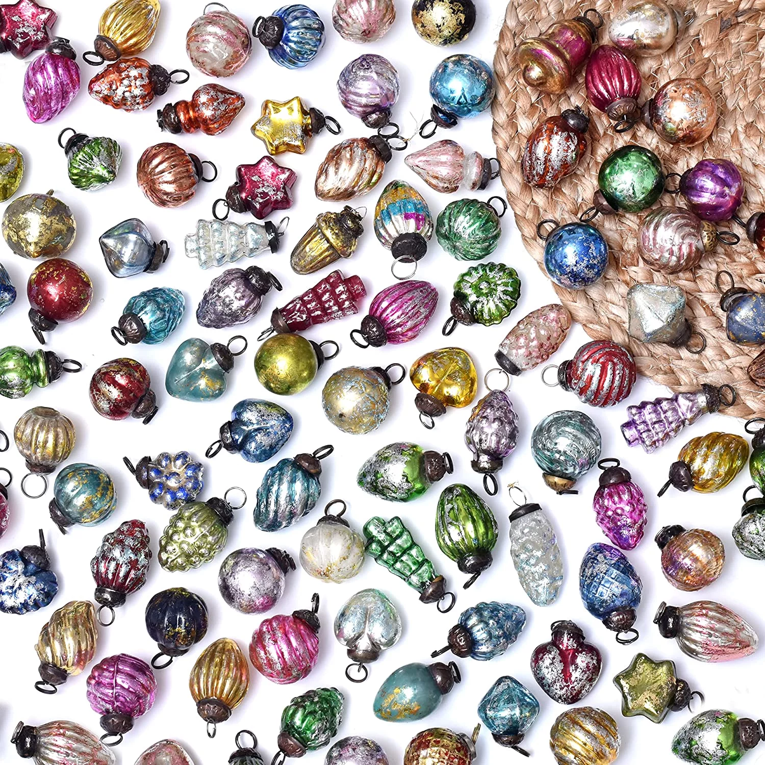 Christmas Ornaments- 50 Piece- Antique Glass Christmas Ornaments -Vintage Christmas Decorations- Vintage Retro Christmas Tree Ornaments- Christmas Tree Decorations- Mini Ornaments- Christmas Balls